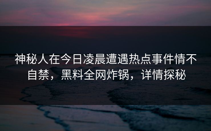 神秘人在今日凌晨遭遇热点事件情不自禁，黑料全网炸锅，详情探秘