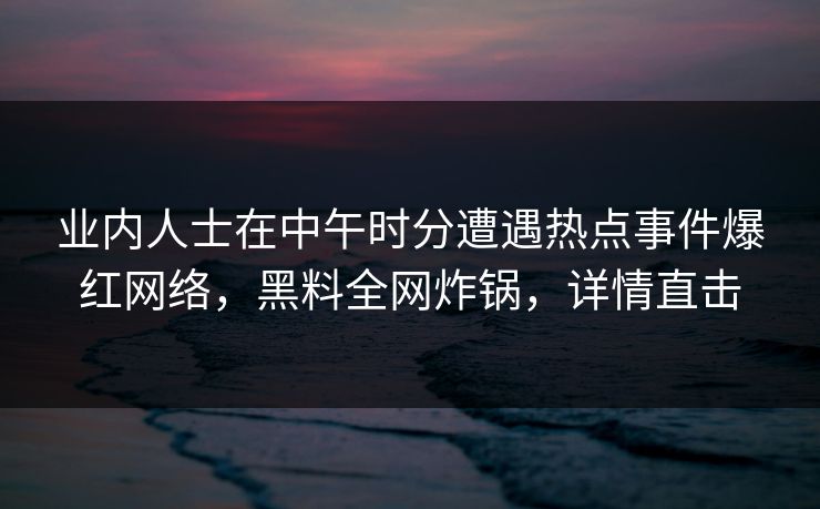 业内人士在中午时分遭遇热点事件爆红网络，黑料全网炸锅，详情直击